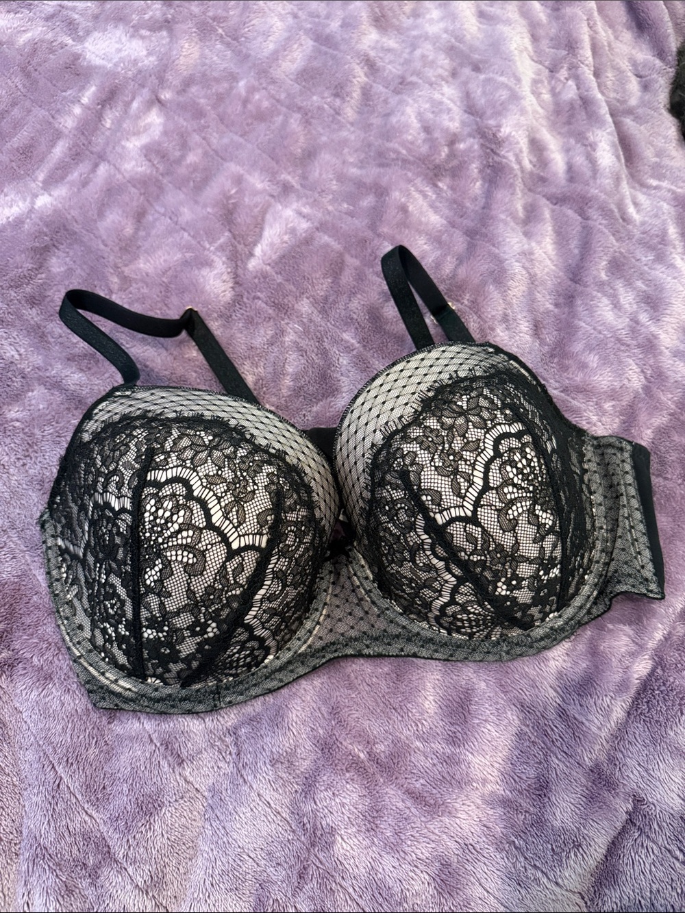Victoria's Secret Black Lace Overlay Bra with Nude Lining